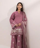 SAPPHIRE - 3PC DHANAK EMBROIDERED SHIRT WITH TWILL PRINTED SHAWL AND EMBROIDERED TROUSER - HZG2331